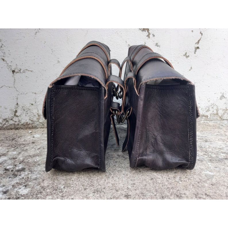 Handmade Leather Black Bag Motorcycle Saddle Bag 2 Side Luggage Bag Motorcycle Panniers Saddlebags for Bike