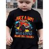 European Sizes Summer Fashion Short-Sleeve T-Shirt for Boys Featuring a Cartoon Print of Monster Trucks,