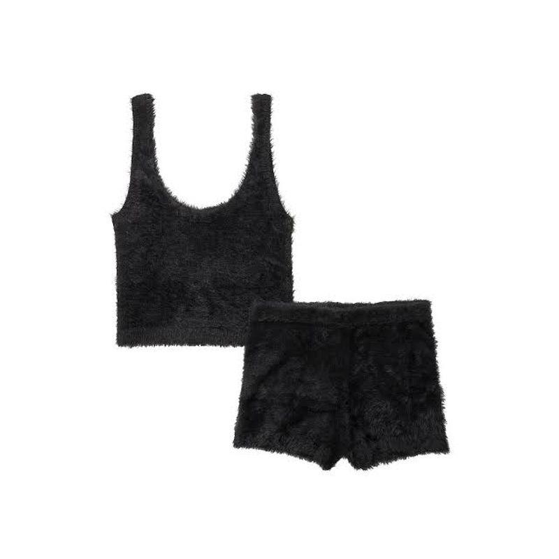 Women ~ Wei * Mi Furry Sleeveless Vest Elastic Waist Shorts Set