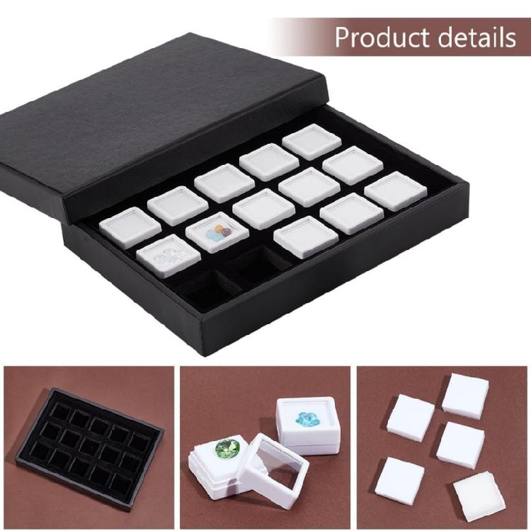 15Pcs Compact 3Cm Square Jewelry Storage Boxes With Clear Covers And PU Padding For Secure Gems Protections