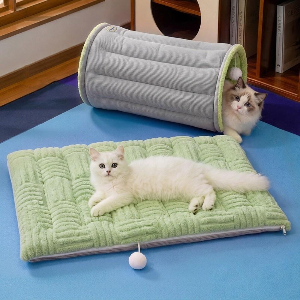 Plush Warm 2 in 1 Cat Tunnel Bed Thickened Cat Hide Tunnel Cushion Play Rest Cat Mat Daily Use