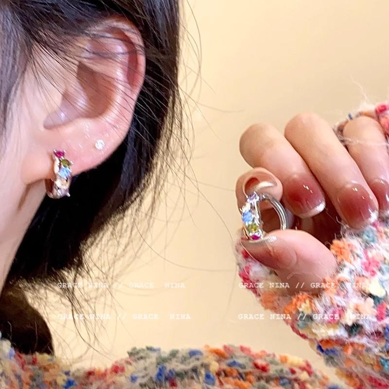 Colorful Flashing Zircon Stud Earrings: Women's Luxury Fashion, Unique Design from Japan and South Korea
