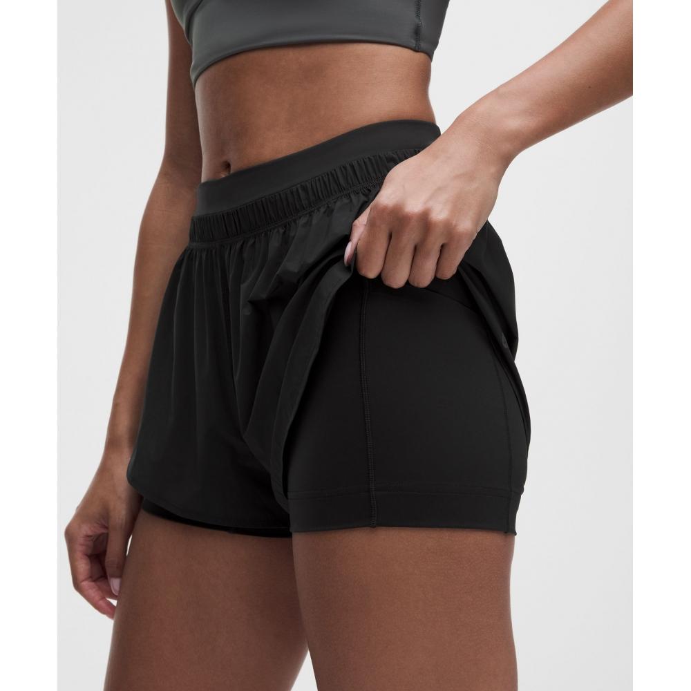 Lullulemon Translucent Two-In-One High-Rise Shorts 3-Inch Blk