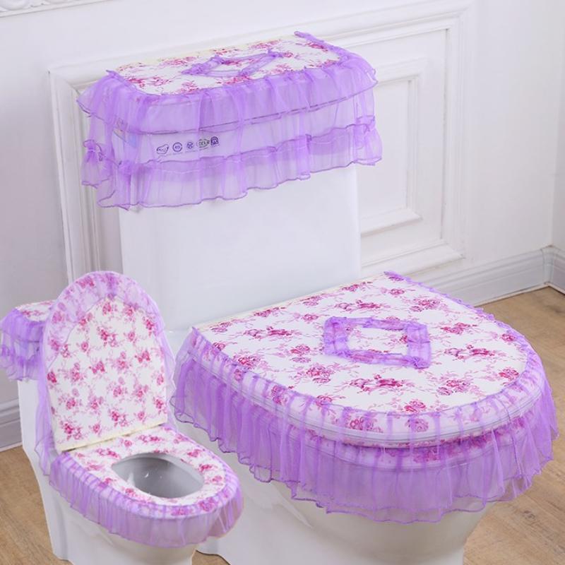 3pcs Lace Embroidery Home Decoration Toilet Cover Detachable Toilet Cover Cloth Dustproof Antibacterial Toilet Seat Ring Cushion