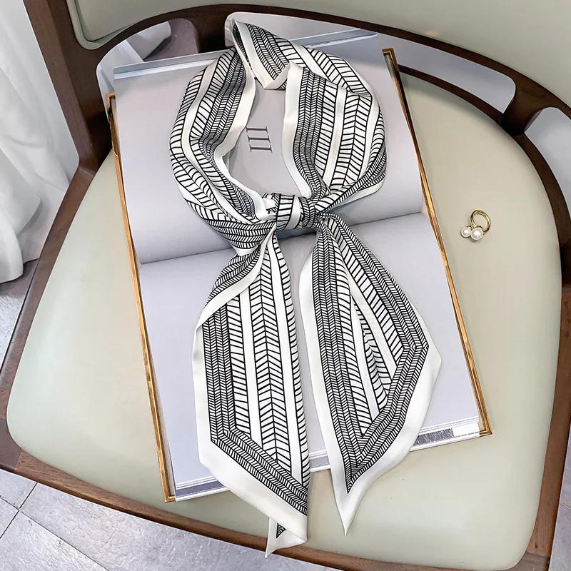 Long Silk Scarf Bag Tie Lady Neck Skinny Scarves Hairband Foulard Horse Print Brand Lady Neckerchief Ribbon  Spring New
