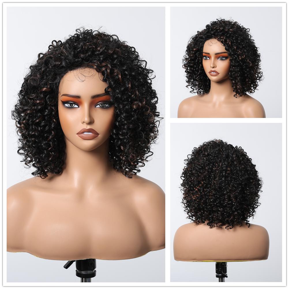 

ALAN EATON 13x1 парик спереди, черные короткие глубокие вьющиеся парики для чернокожих женщин, волосы на каждый день, вечерние, высокая плотность, термостойкие