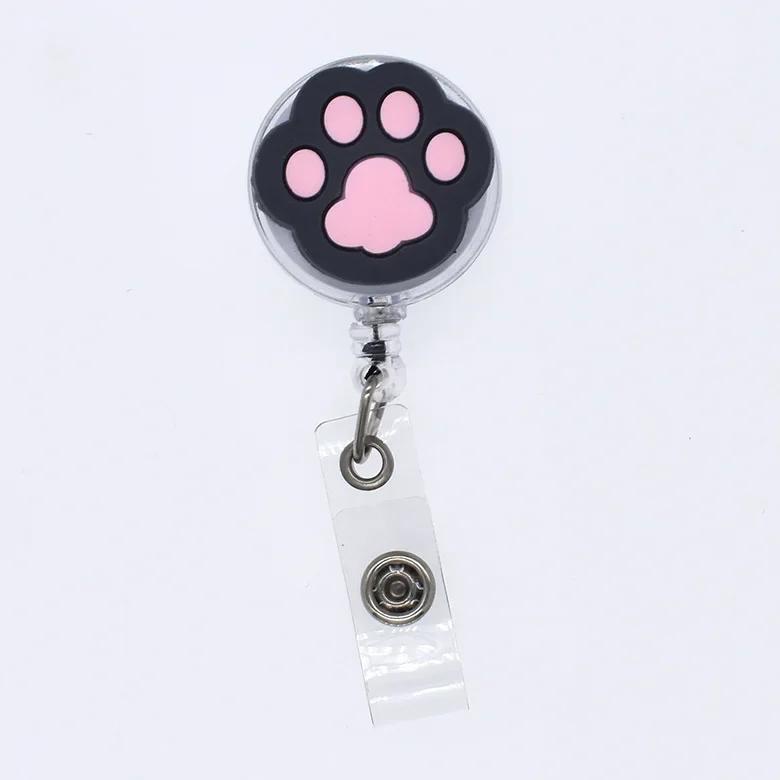 1pc Cat Feet Retractable Badge Holder for Nurses Porta Credencial Name Tag Id Card Holder Lanyards Badge Reel Clip