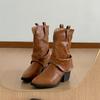 Fashion Vintage Pointed Toe Thick Heel Woman Western Cowgirl Boot Casual Slip On Short Booties Autumn Winter Hottie Shoes
