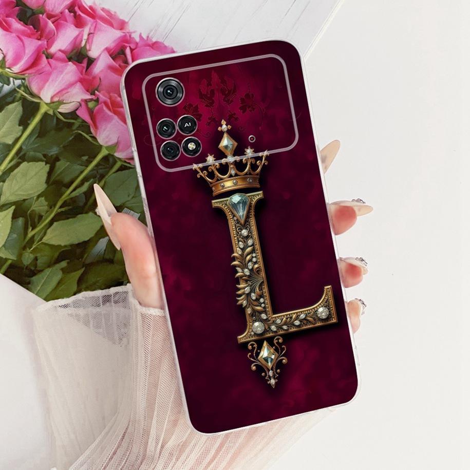 Modische Silikonhülle mit Initialen und Krone für Xiaomi Poco M4 Pro 4G und Xiaomi Poco M4 Pro 5G (Bumper)