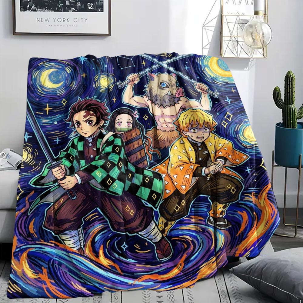 Demon Slayer Tanjiro Comfortable Print Flannel Blanket Warm Suitable for Bed Sofa Chair Home Picnic.-TING