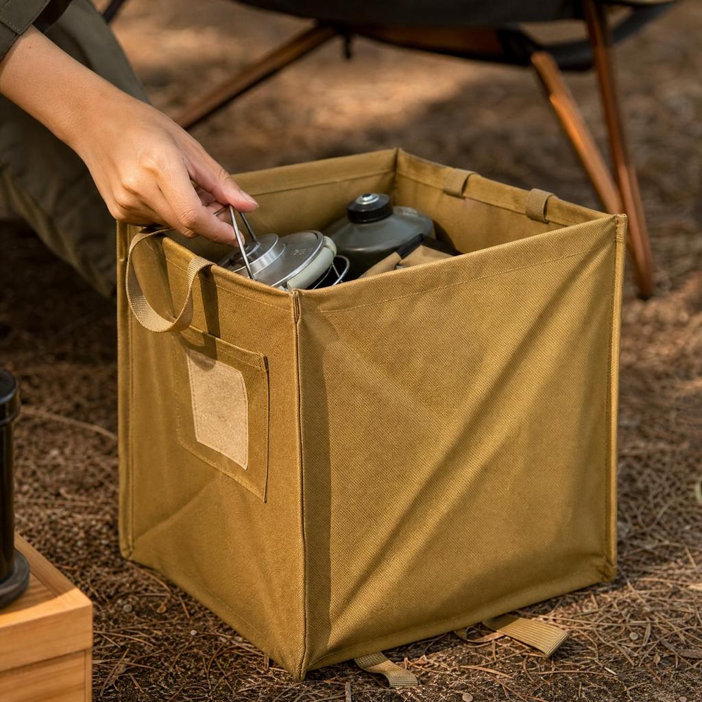 Folding Wastebasket with Side Pocket Lightweight for Picnics, Campers