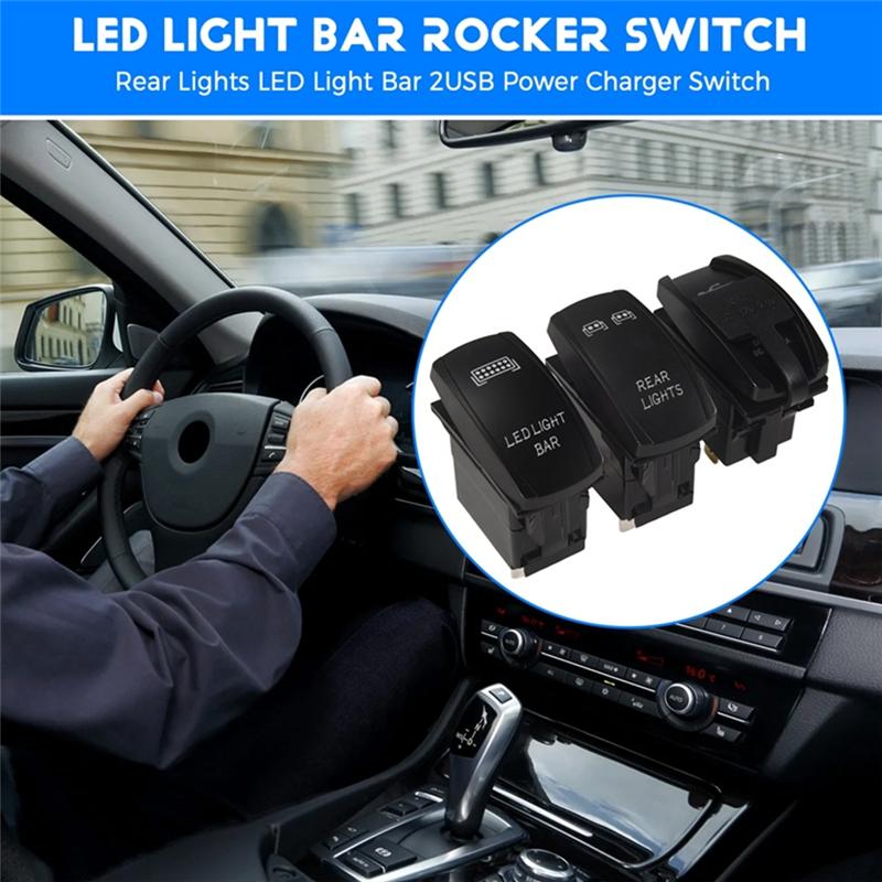 LED Light Bar Rocker Switch Toggle Switch Rear Lights Rocker Switch Rocker Switch Dual USB Power Charger