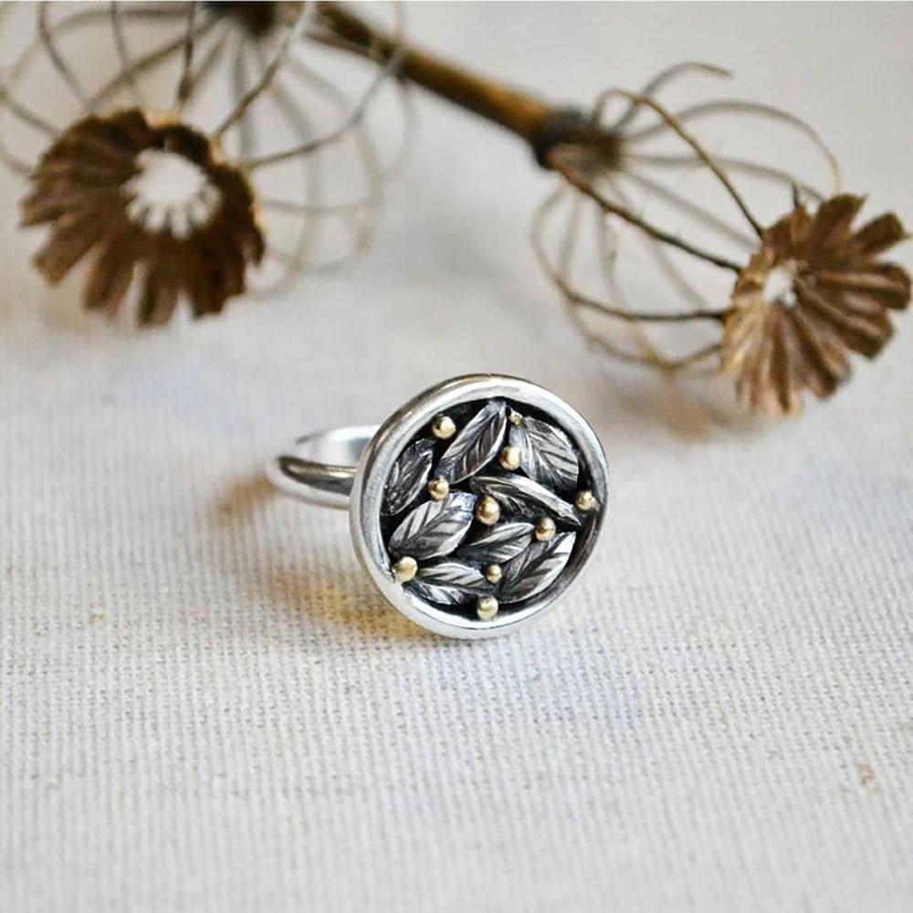 Vintage Punk Simple Wind Two Tone Leaf Ring Unisex Weekend Date Valentine's Day Gift Jewelry Metal Accessories Fidget Ring