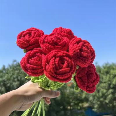 ArtificialFlower Handmade Crochet Yarn Rose Outdoor Garden Arch Wedding Bridalbouquet Valentine Home Festival Diy Gift