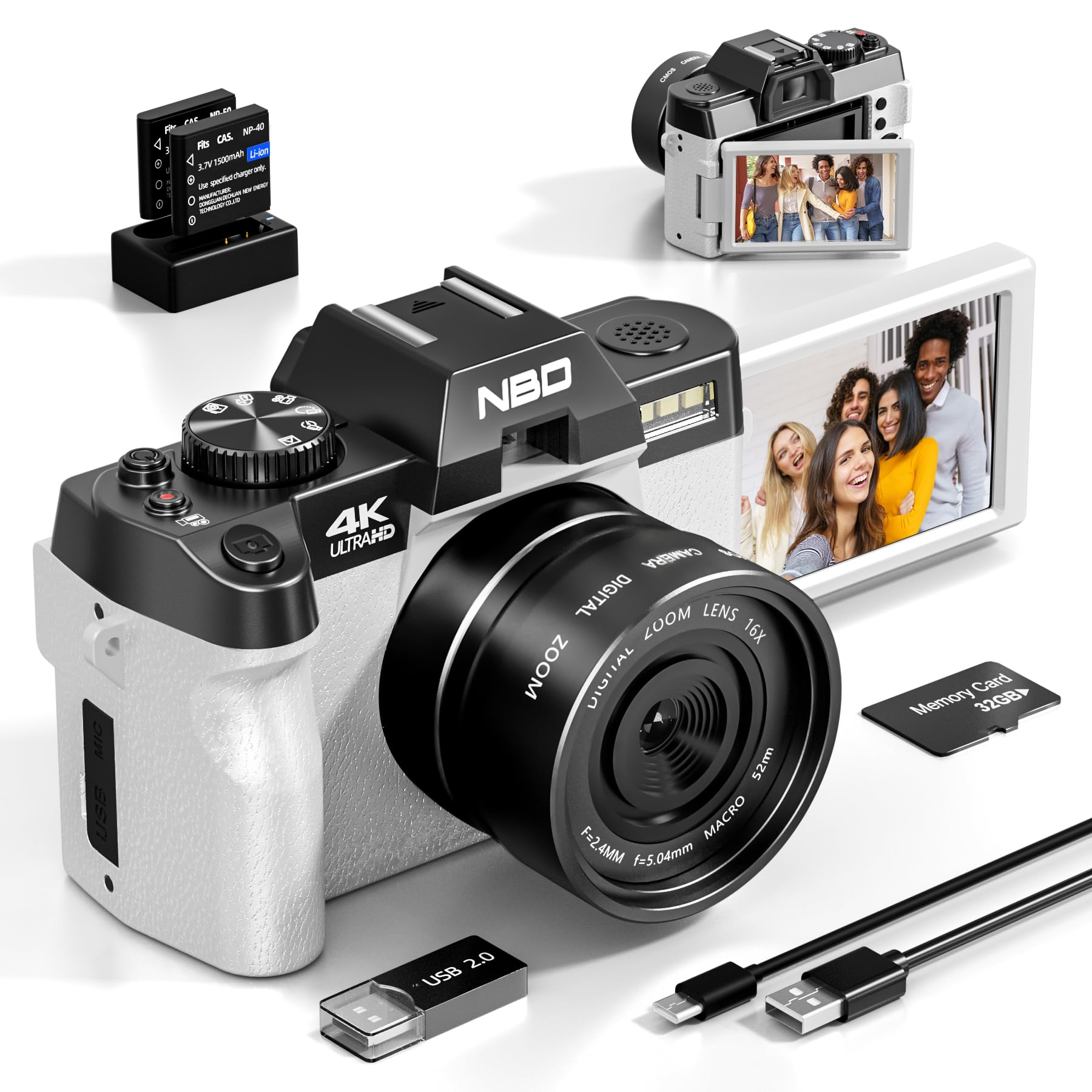 

NBD 4K 48 million pixel digital camera 16x zoom SLR camera with AF function LED flash webcam function 32GB microSD card 2 included Multifunctional and