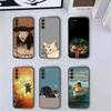 Mèmes de Chat F-Drôle Mignon Coque de Téléphone Pour Samsung Galaxy A73,A72,A71,A70,A53,A52,A51,Housse Noire en Silicone Souple