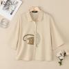 ZANZEA Women Turn Down Collar Loose Casual Short Sleeve Print Blouse