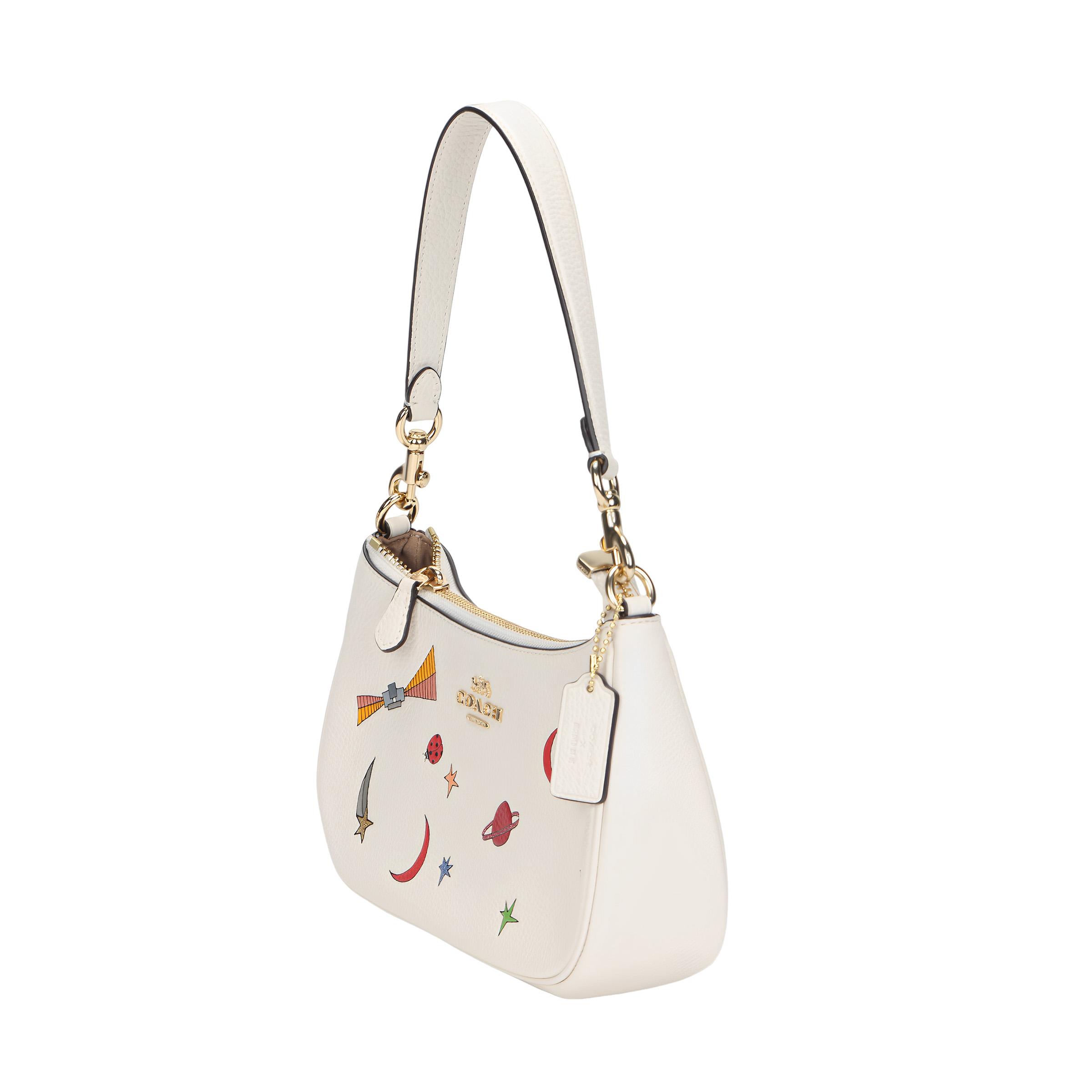 Coach Women's Teri 24 Metal Logo Print Zipper Closure Leather Shoulder Crossbody Tote Bag Medium Handbags Chalk Multicolor Cu388-Imcah