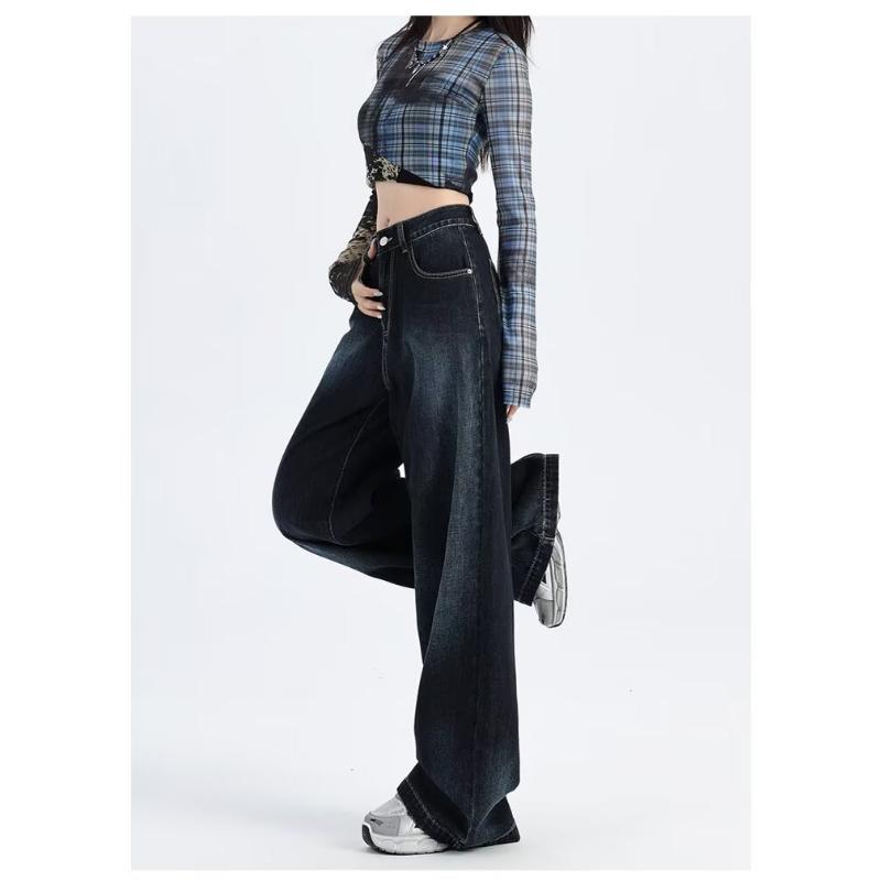 Retro Wide-leg Jeans Women In Spring and Autumn New High-waist Loose Draping Slimming Floor Straight Pants