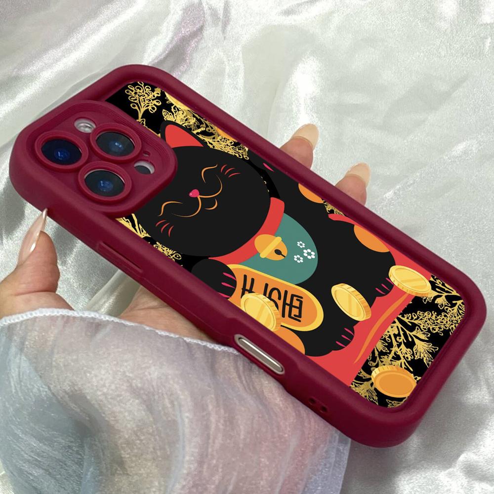 JT332 Manki Neko Lucky Cat for iPhone 17 16 15 14 13 Pro Max Samsung S26 S25 Ultra A17 A16 A07 A56 A15 A14 Xiaomi 15T Redmi 15c Note 14 13 Soft Case