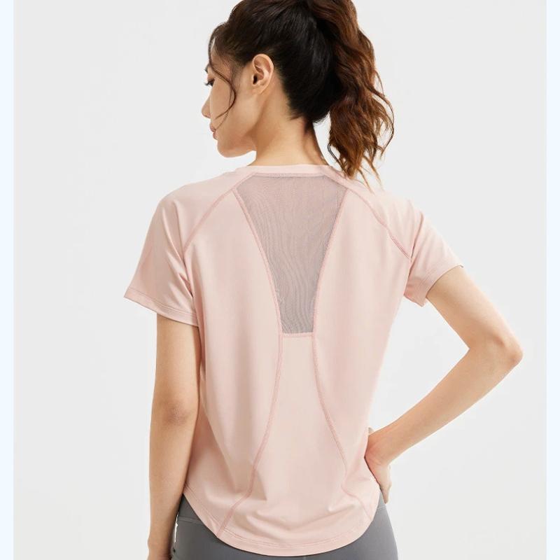New summer loose mesh yoga short sleeved female breathable T shirt  running sports fitness top women
