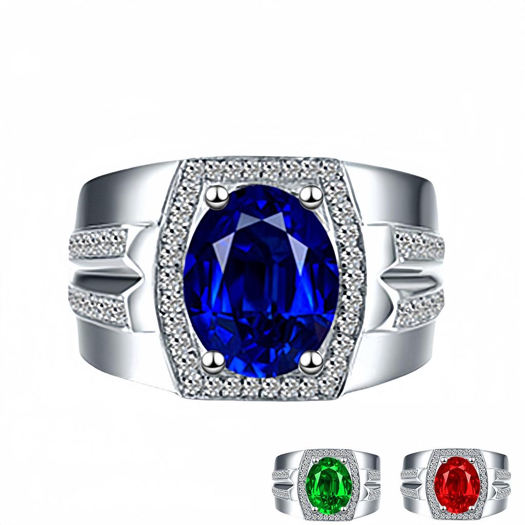 Heiß verkaufter Herrenring mit Diamant und Saphir - 18K Vergoldet