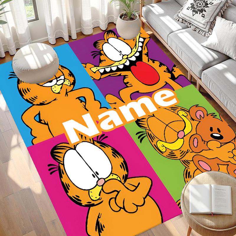 Custom Name Personalized Garfield Print Carpet, Versatile Home Decor Rug, for Playroom, Apartment, Balcony, Entryway, Hallway Gift