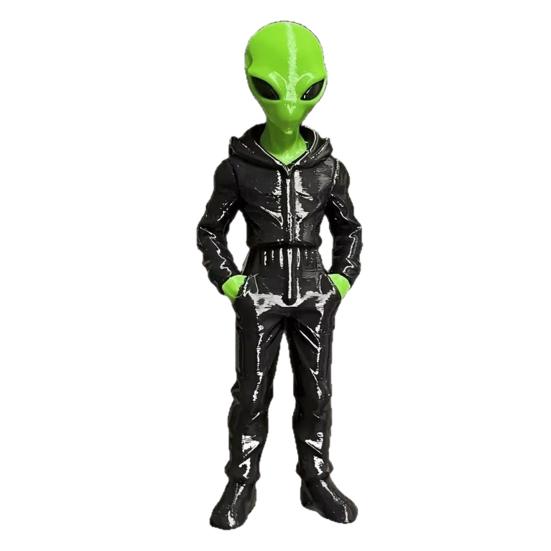 Alien Wearing Hoodie Statue, 3D Printed Green Alien Figurine, Collectible Alien Sculpture, Sci-Fi Desktop Decoration Gift for Alien Lovers чёрный