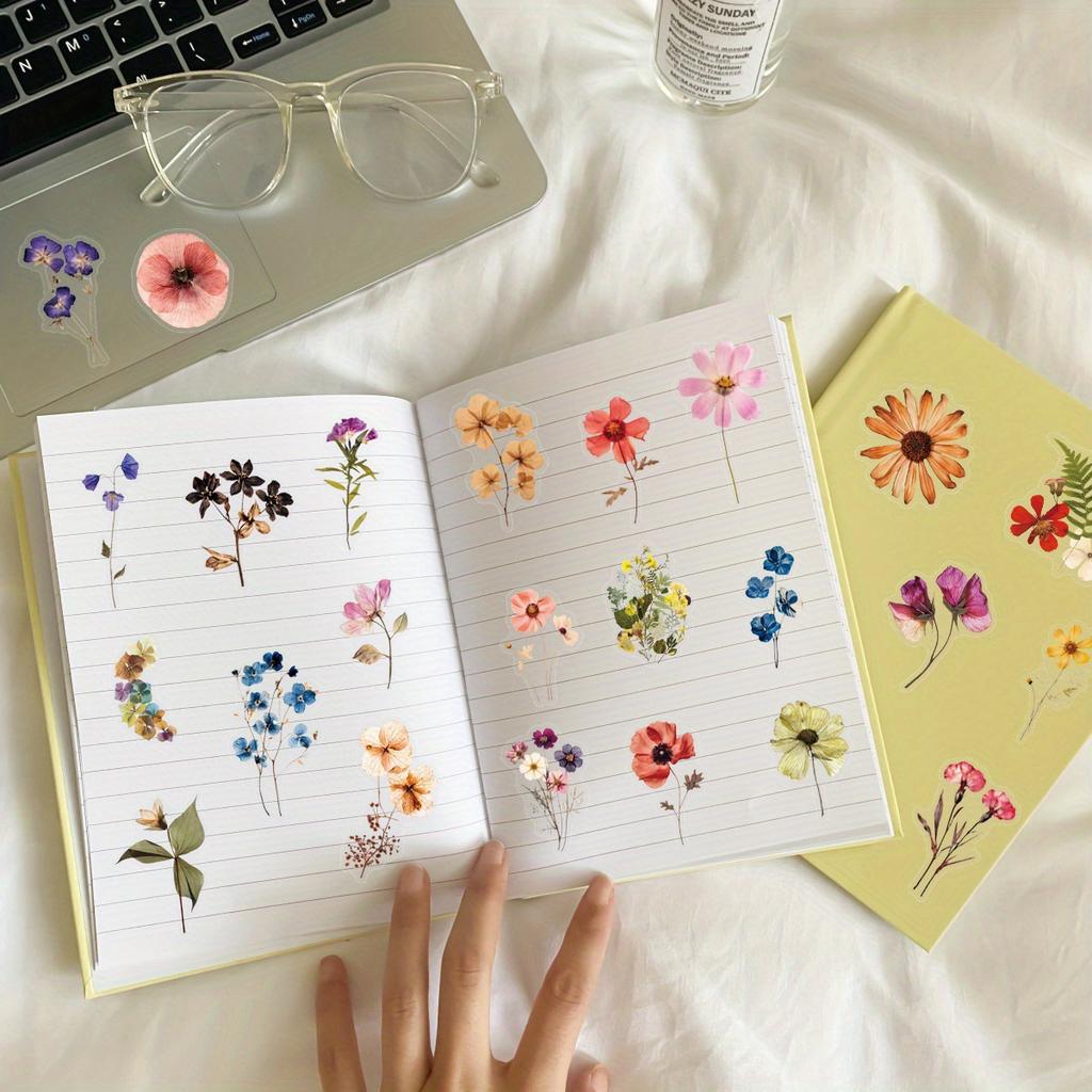 50pcs Transparent PET Flowers Plant Material Stickers Handbooks Tablets Phone Water Cups Decor Stationary Notebook Stickers