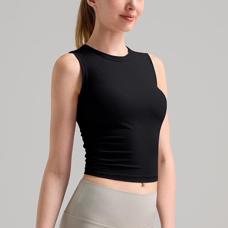 

Женский бесшовный топ для йоги Lulu с рубчиками, быстросохнущий, без рукавов - Облегающий и дышащий фитнес-топ S