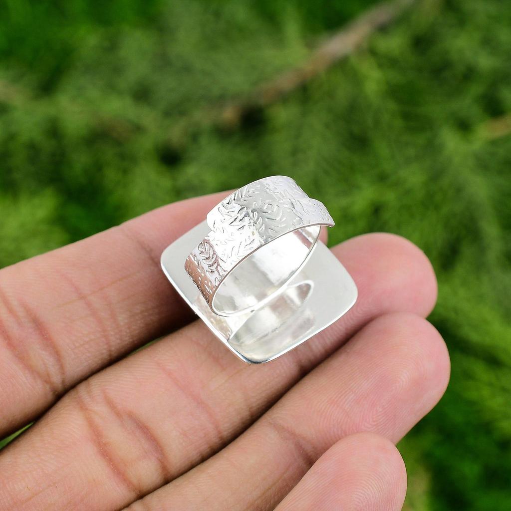 Wedding Gift For Her 925 Silver Natural Solar Moss Agate Promise Adjustable Ring