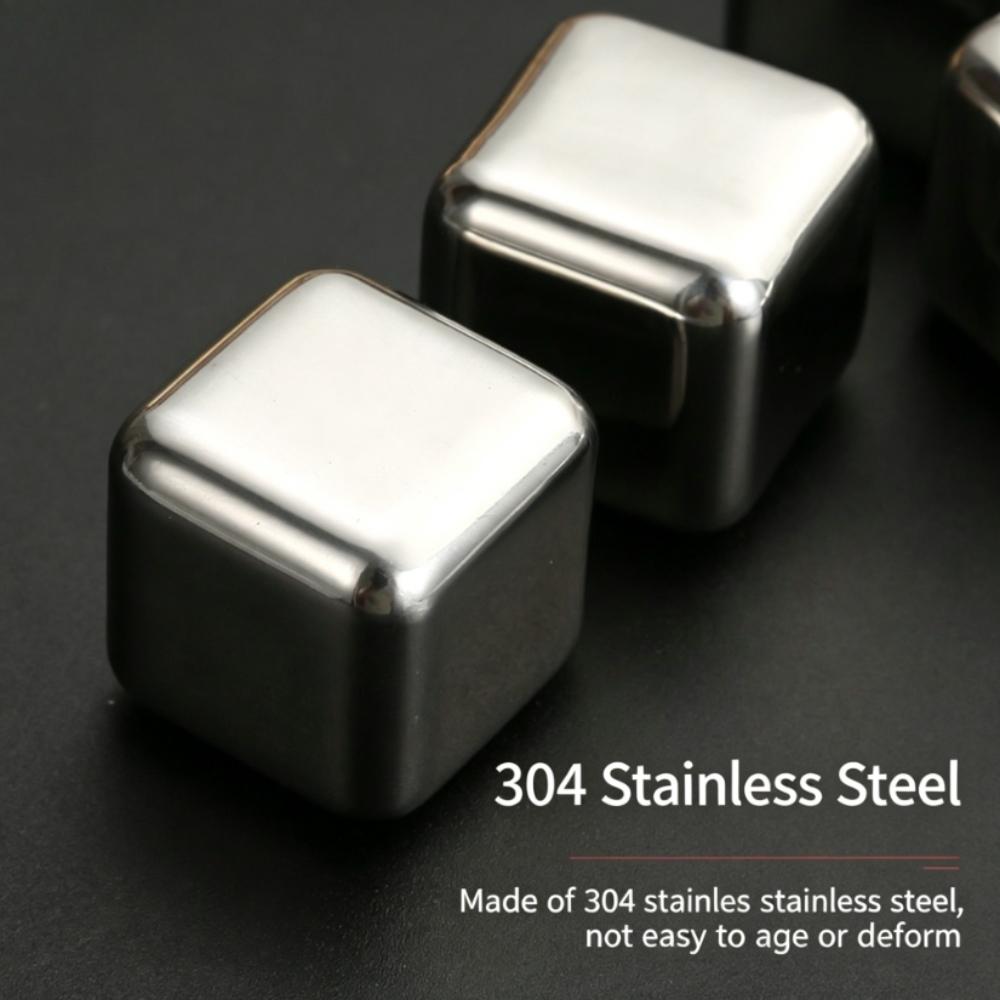4/6PCS Stainless Steel Ice Cubes with Ice Clip Reusable Whiskey Stones Vodka for Family Party Wine Beer Cooler Bar Chiller Tool