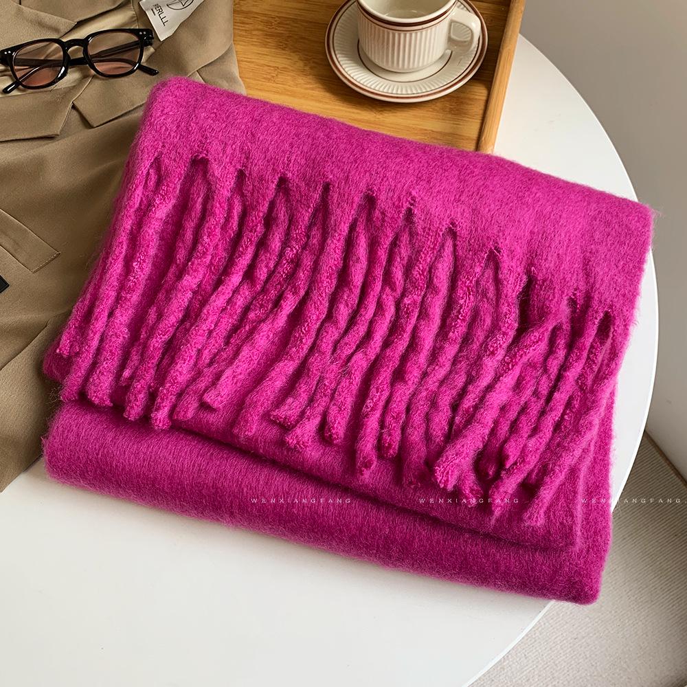 2024 New High-End Pure Color Mohair Scarf for Women - Cozy Korean Style Autumn/Winter Shawl