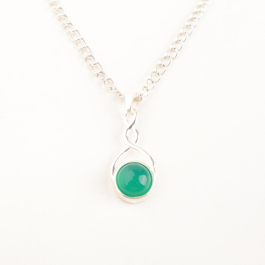 Rare Green Onyx Cab Gemstone 925 Sterling Silver Jewelry Handmade Chain Pendant CP-25-23