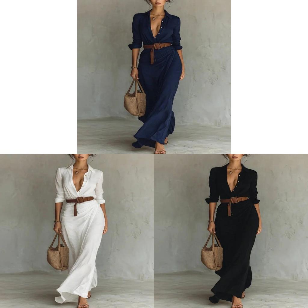 Elegante Polyester Blousejurk Met Ruches Details Voor Kantoor