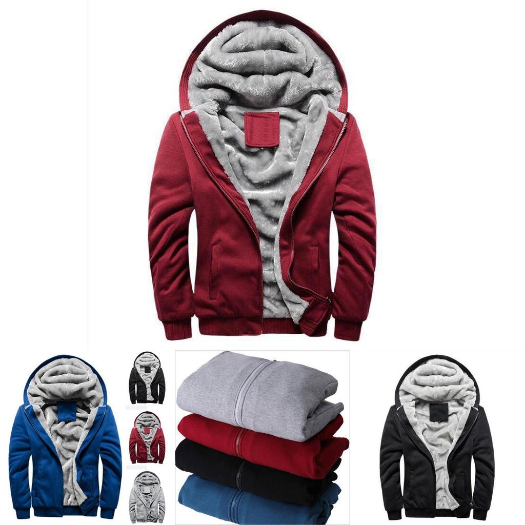 Premium Quality Men's Casual Jacket Coat Hoodie Fleece Thick Hooded Zipper Winter Warm Outwear