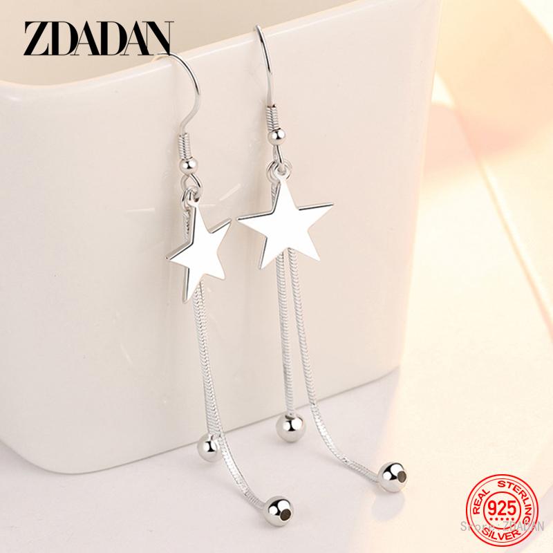 925 Sterling Silver Star Long Drop Earrings for Women Fashion Wedding Jewelry