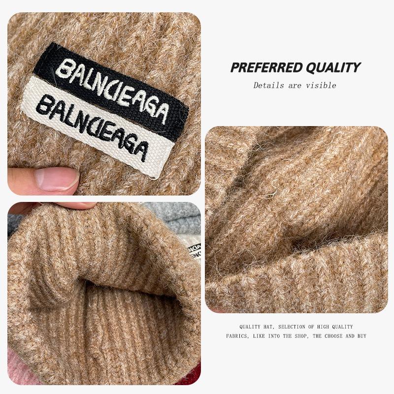 Cloth label letter knitted hat women's autumn and winter warm ear protection cycling cold hat couple versatile loose wool hat