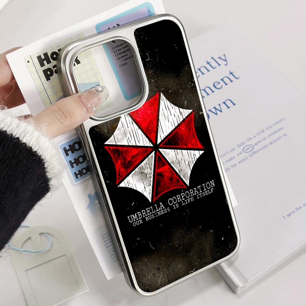 Evil Umbrella Cool Pattern Design Ins Phone Case for iPhone 16 15 14 13 12 11 Pro Max Sheepskin Silver-edged Protective Case