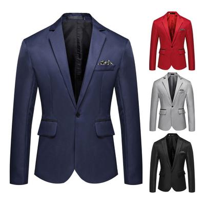 Fashion One Button Lapel Casual Men Blazer Long Sleeve Decorative Pocket Suit Coat Workwear