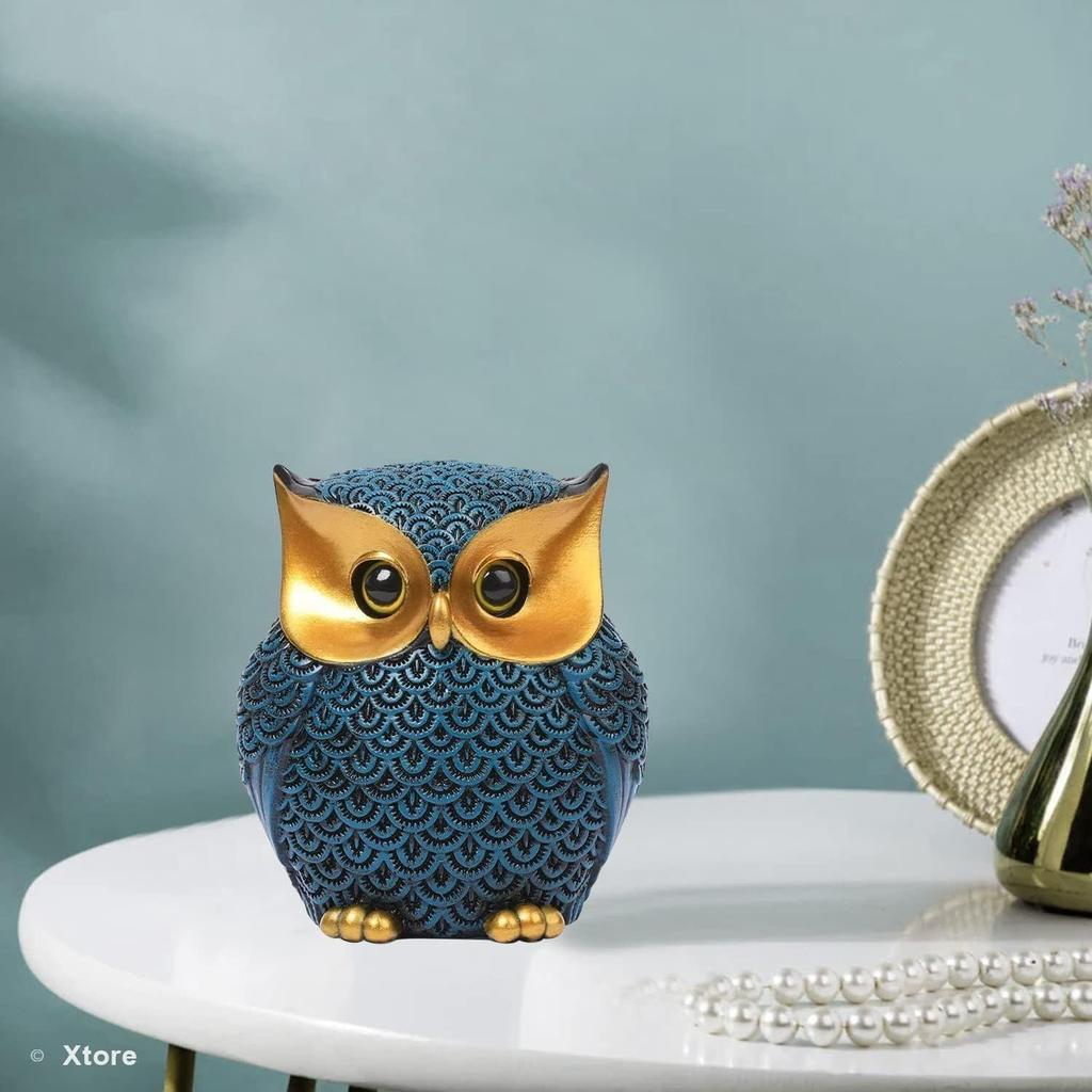 Modern Classy Lucky Owl Resin Art Figure Showpiece (Blue), 1 Piece