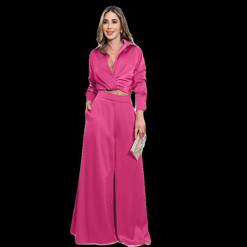 Leisure Set Fashion New Spring and Autumn Women's Clothing Fashion Sexy Pleated Long Sleeves Loose Pants Casual Two-Piece Suit