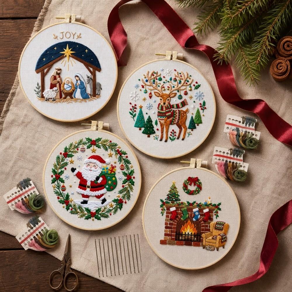 Santa Claus Christmas Embroidery Kit DIY Needlework Craft Punch Needle Kits Beginners