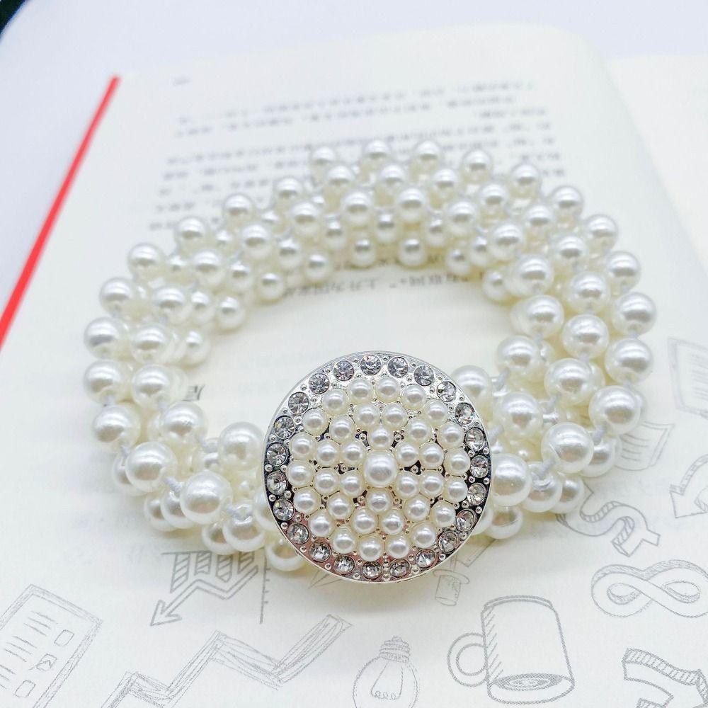 Elegant Pearl Waist Belt Elastic Waist Chain New Elastic Belt  for Women