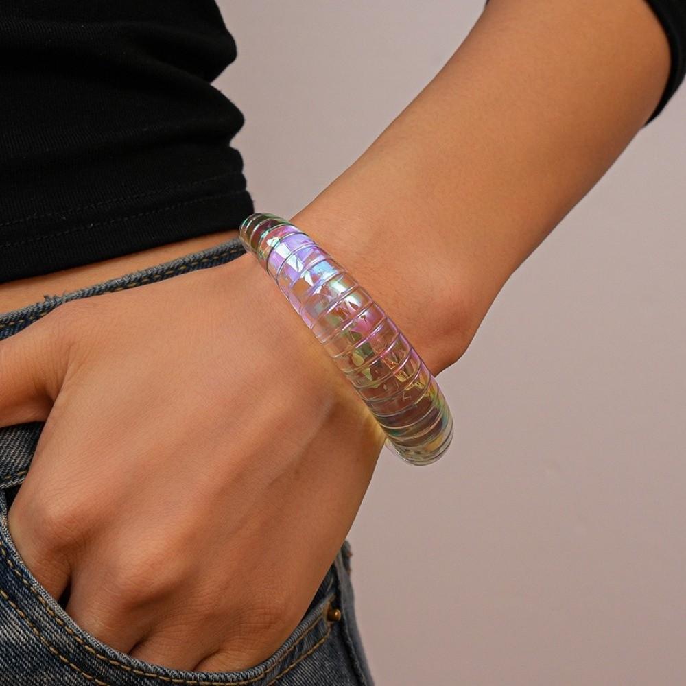 AB Colorful Acrylic Opening Bangle Irregular Large Resin Bracelet Fashion Wide Cuff Bracelet  Women