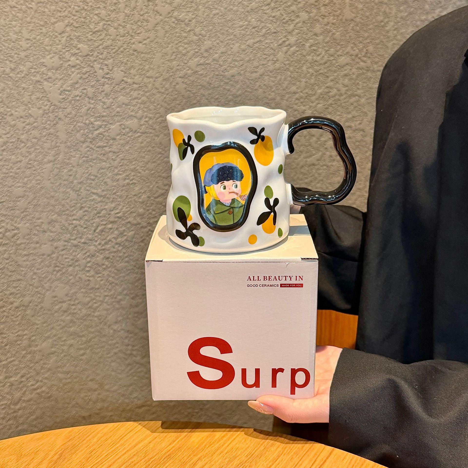 

Retro creative cup ceramic high-value couple birthday gift water cup household large-capacity souvenir mug 380ML