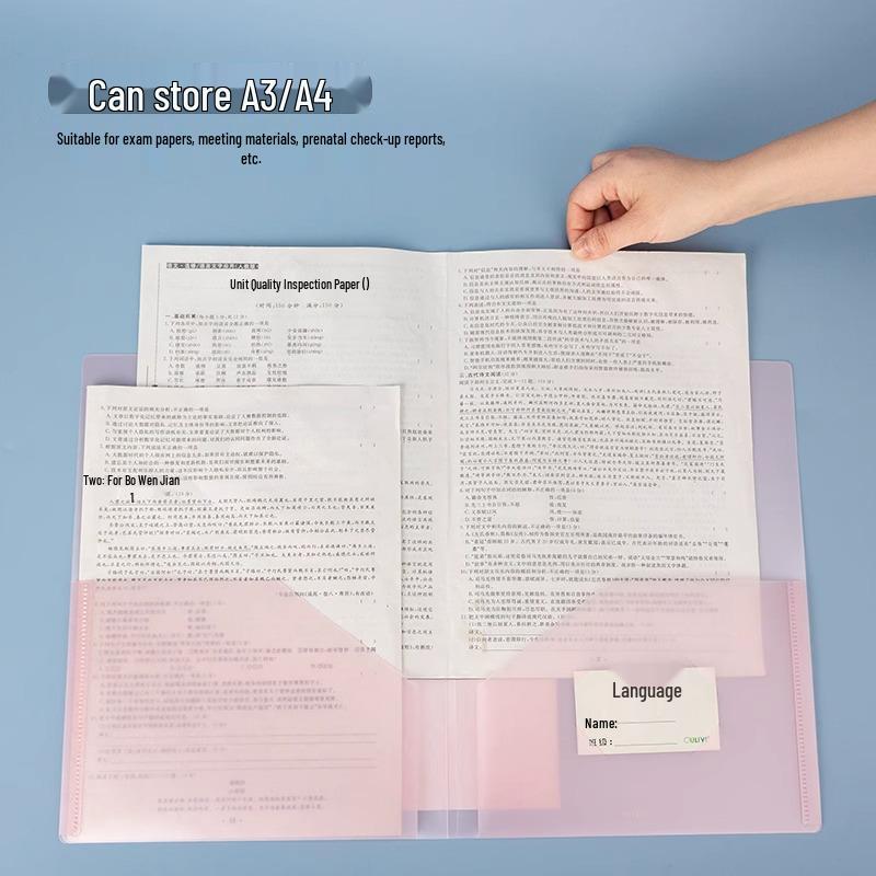 Double-Pocket Transparent L-Type A4 Document Folder with Clip
