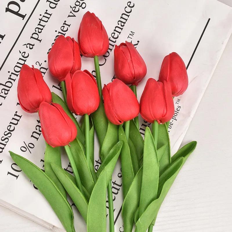 10Pcs Artificial Flower Realistic Touch Tulip Scrapbooking Vase Home Decor Wedding Garden Arch Garland Mother's Day Bouquet DIY