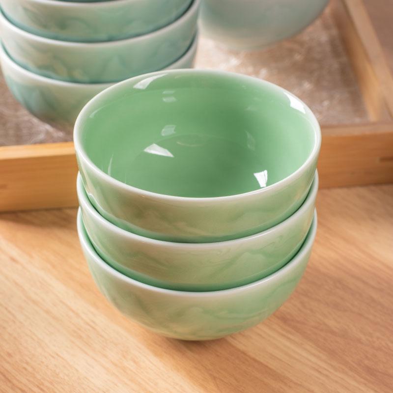 2024 Elegante 5-Zoll Celadon Keramik Reisschale mit Landschaftsrelief