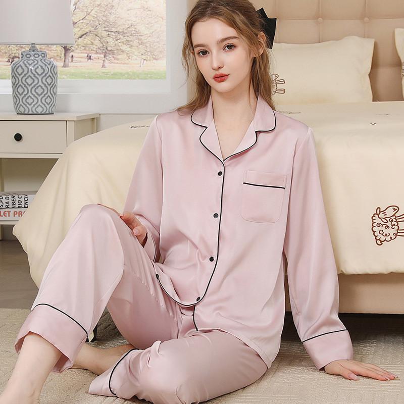 Silk Pajama Set For Women Spring Summer Light Breathable Lounge Sleepwear For Home Use